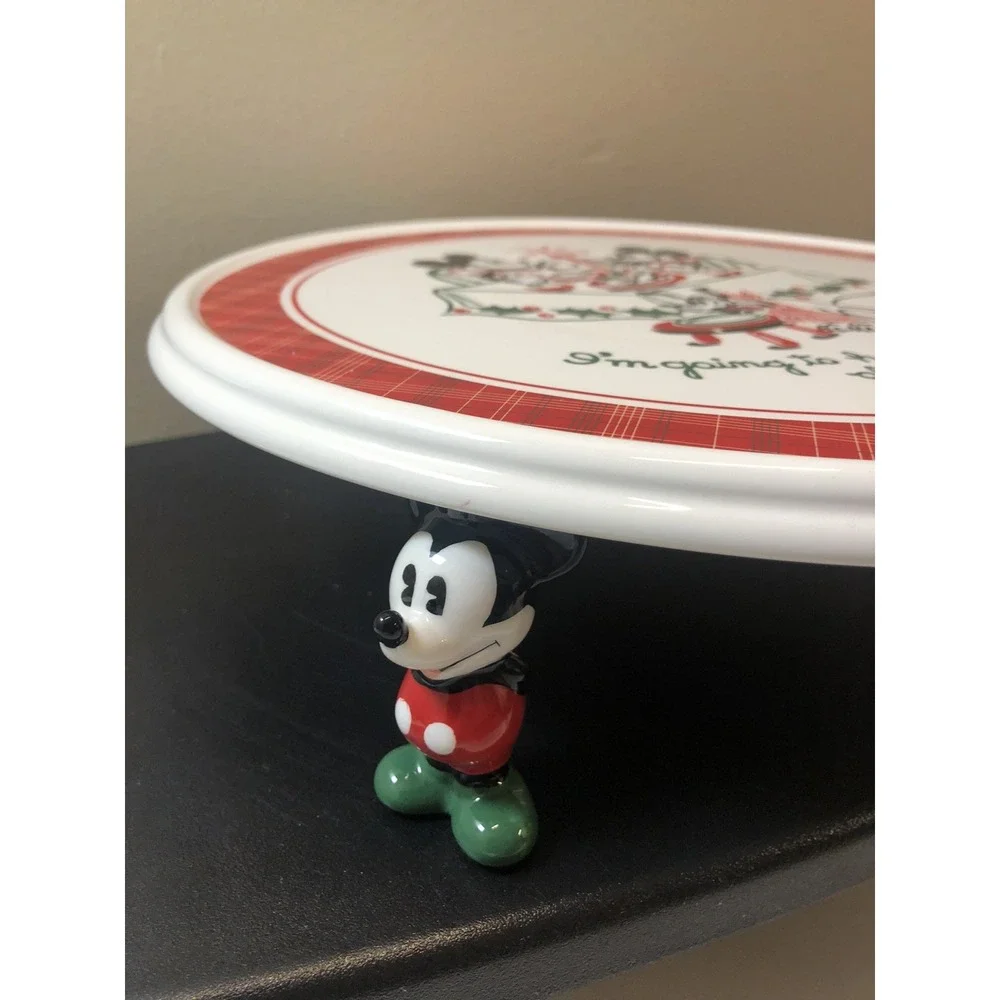 Disney Mickey Mouse Holiday Rotating Cake Stand Baker's Turntable Festive‎ Plaid